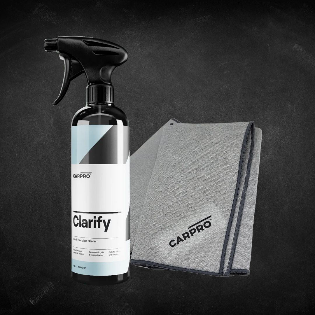 CarPro Glasreinigungsset mit 500ml Clarify Glasreiniger und Glastuch für streifenfreie Fensterreinigung
