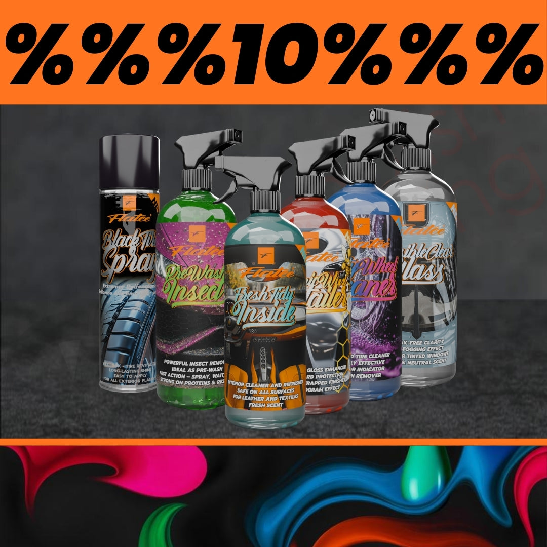 Flatee Chemical Bundle Autopflege Set mit 6 Reinigungs- und Pflegeprodukten für Innen- und Aussenpflege
