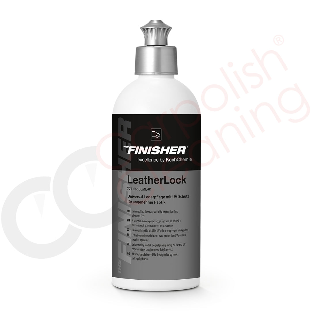 Sprühflasche THE FINISHER LeatherLock – Lederpflege für Fahrzeuginnenräume mit UV-Schutz, sorgt für geschmeidige, farbfrische Lederoberflächen mit mattem Finish.